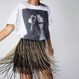 Tassel Beaded Metallic Skirt
